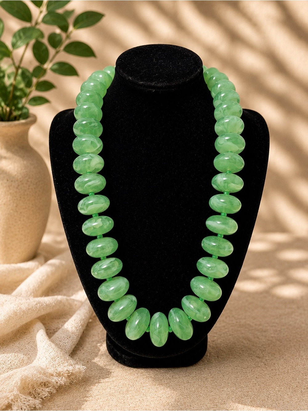 Green Beaded Statement Necklace - Unbranded